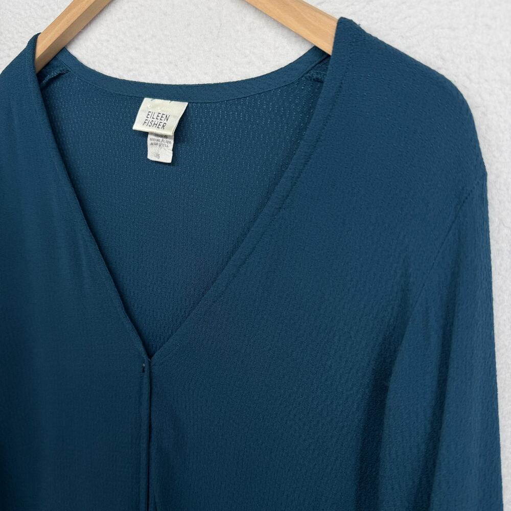 EILEEN FISHER Top S Rayon Crepe Button Up Cardigan Long Sleeve Blue VTG USA - Picture 2 of 11